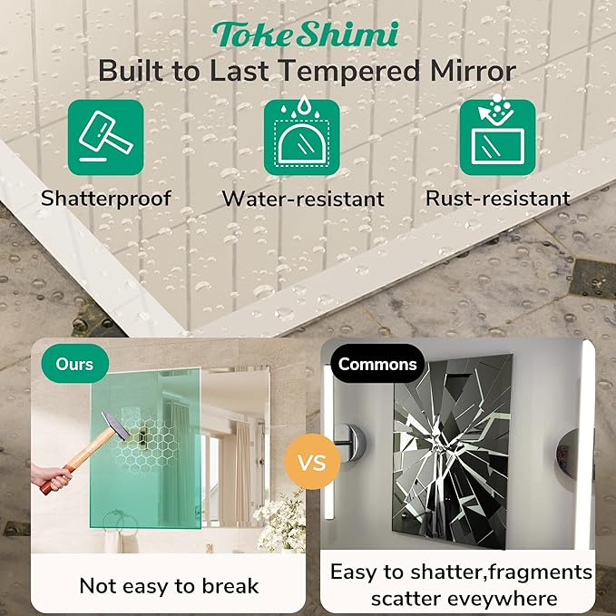 TokeShimi 48x30 Frameless Bathroom Mirror Rectangle, Tempered Beveled Mirror - Image 3