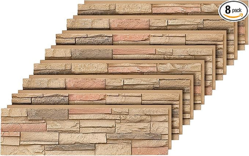 8-Pack Faux Stone Wall Panels PU Stone Veneer Siding, Mortarless Lightweight by Wallwell