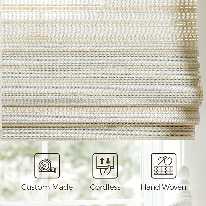 TWOPAGES Woven Bamboo Cordless Roman Shades, Custom No Drill or Motorized Blinds - Image 6