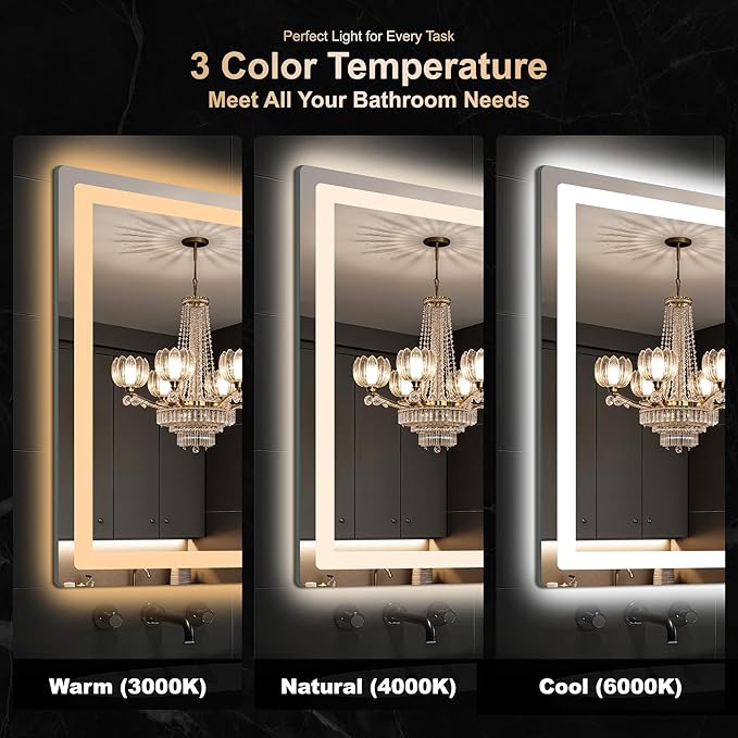 Delma LED Bathroom Mirror with Lights, 32x24 Vanity Mirror - Image 4