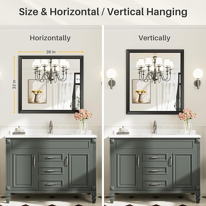 Briivue 36x32 Inch Black Bathroom Mirror - Image 6