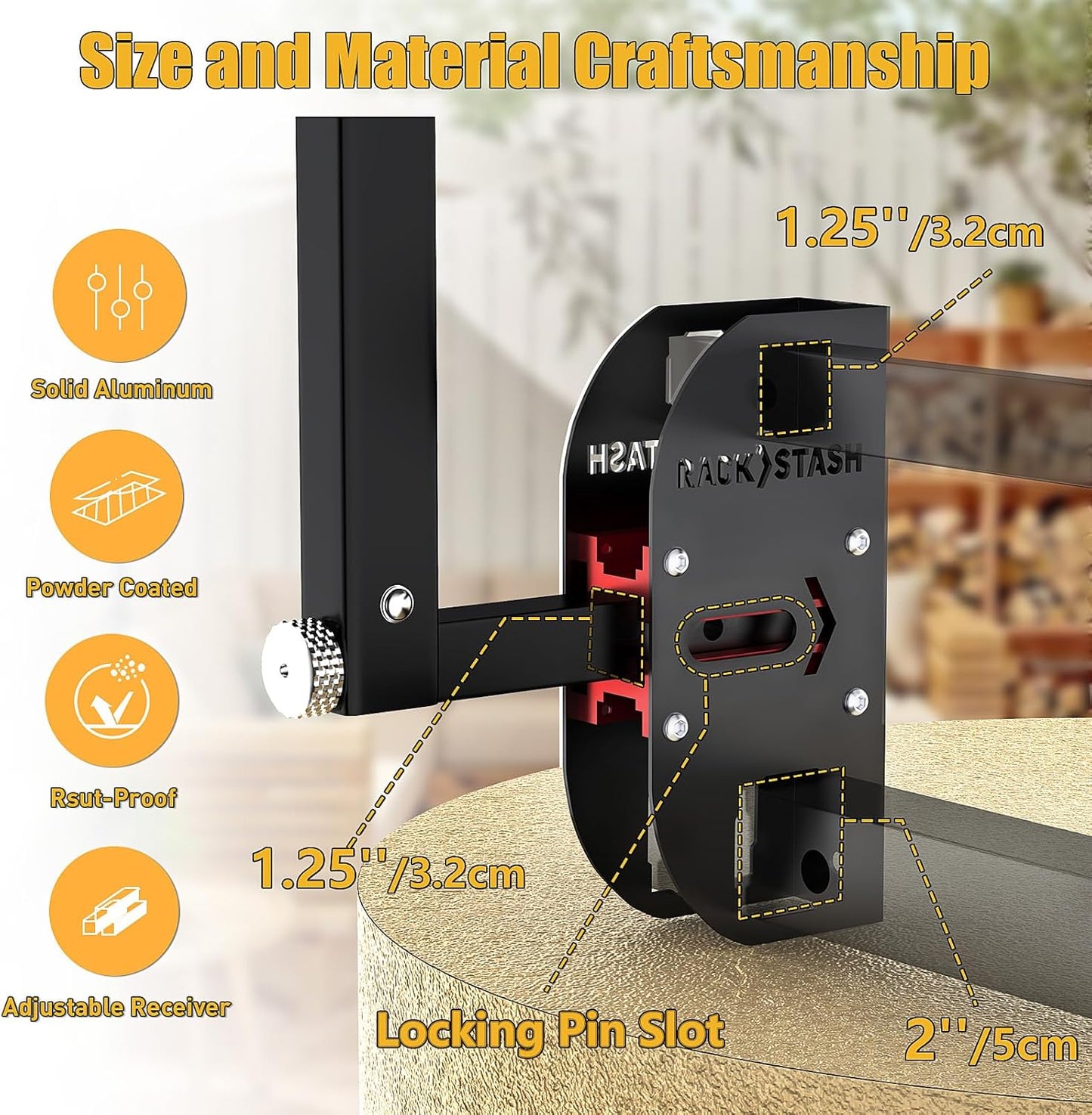 Hitch Wall Mount Bike Rack,Trailer Hitch Wall Mount Receiver Adjustable 1.25" to 2" for Garage Organization,Heavy Duty Hitch Wall Mount Storage Rack Hold 90lbs,Wall Mounted Hitch for Bike Rack/Cargo Carrier