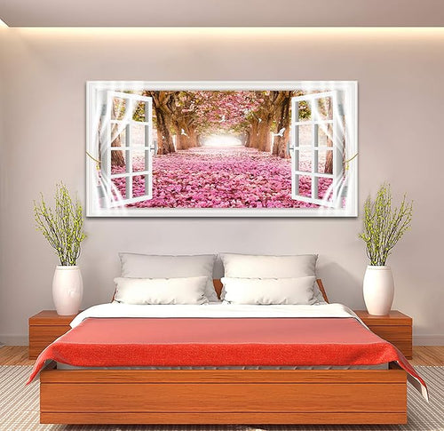 AH40174 Wall Art CanvasTrees and Pink Rose Paintings Printed Pictures Stretched - Image 2