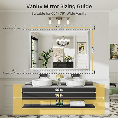 60x40 Inch Brushed Silver Bathroom Mirror - Image 2