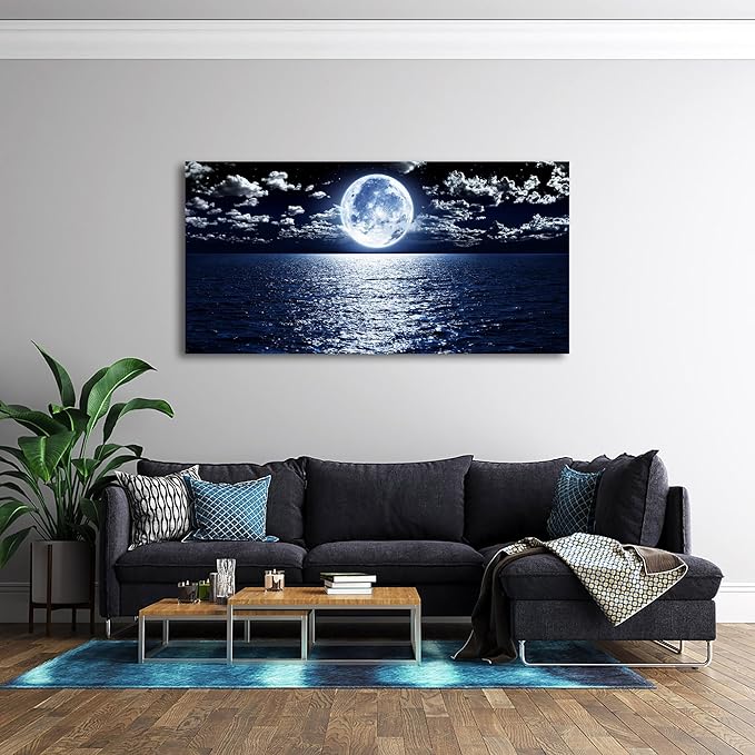 Cao Gen Decor Art S06975 Wall Art Canvas Prints Moon Sea Ocean Landscape 1 - Image 2