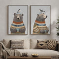 Framed Boho Animal Wall art for Nursery Decor, 2 Piece Rustic Bird Bear Canvas by Cuspin