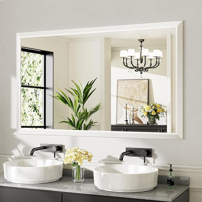 60x36 Inch White Bathroom Mirror by Briivuemodernmirrors