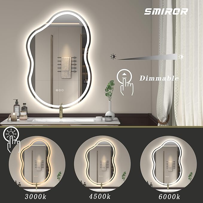 SMIROR Irregular Led Backlit Bathroom Mirror 60 x 32 inch, Asymmetrical Cloud - Image 4