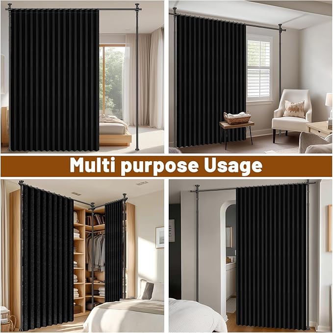 100% Blackout Room Divider Curtains Sets Black 2 Panels W100 x L96in No Drill - Image 7