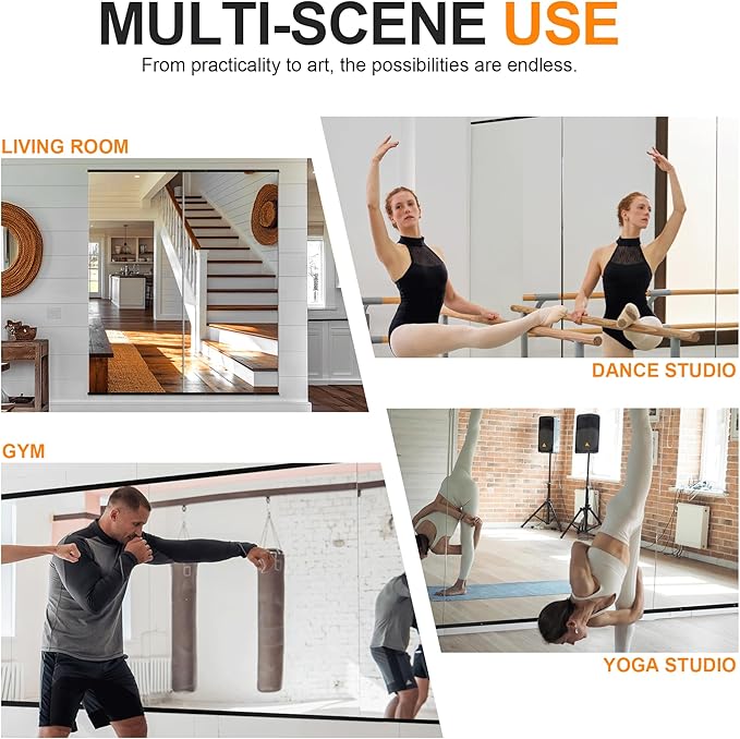 Delma Large Full Body Mirror for Yoga, Frameless Wall-Mounted Glass Panel 2PCS - Image 6