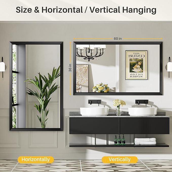 Briivue 60x36 Inch Black Bathroom Mirror - Image 5