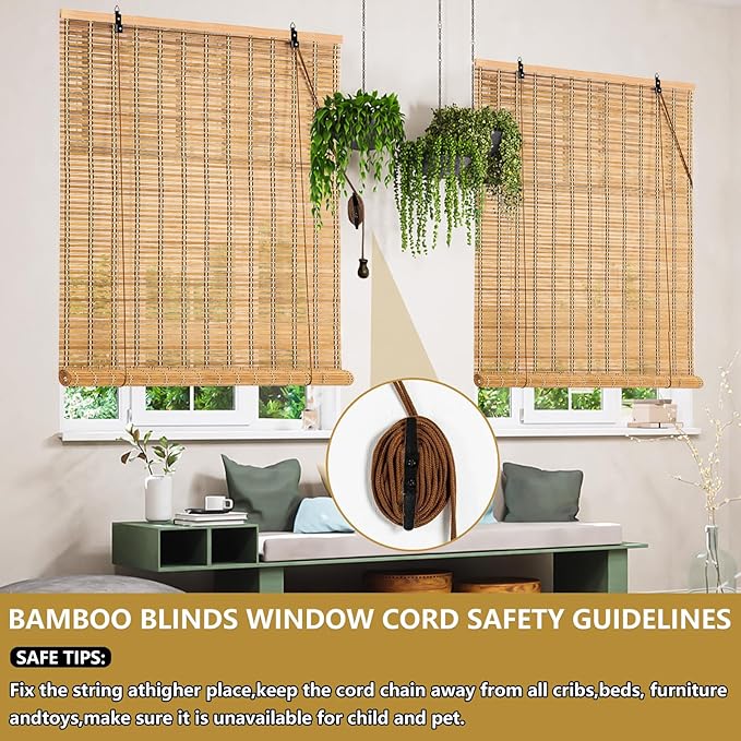 72x72 Inch Bamboo Blinds for Interior Windows, UV Protection Roman Bamboo - Image 4
