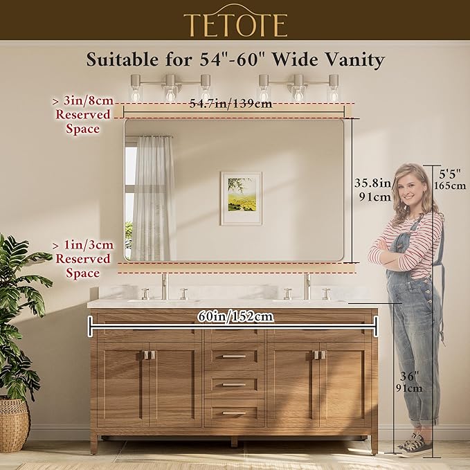 TETOTE 55 x 36 inch Brushed Nickel Mirror - Image 8