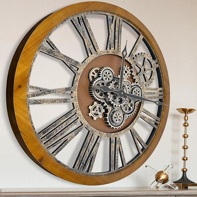 The B-Style Large Real Moving Gears Wall Clock 30 inch Rustic Retro Industrial by TheB-StyleTB