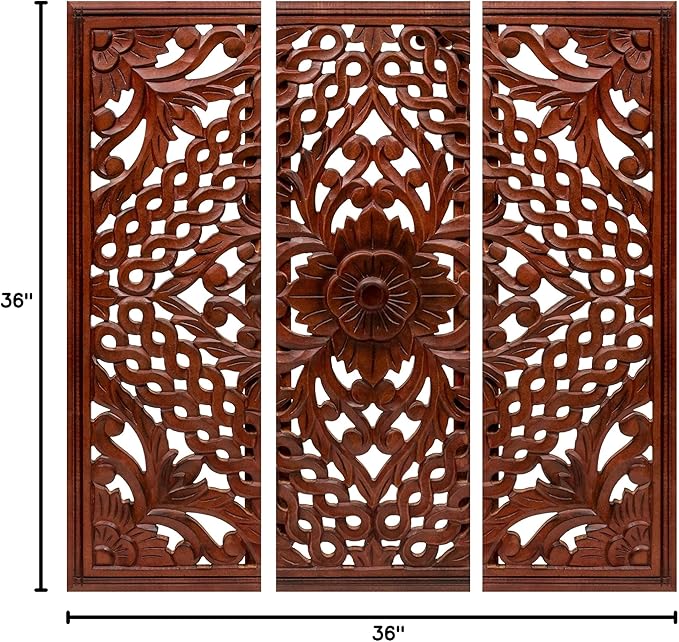 Homebia Designs Handmade Carved Wooden Wall Hanging Plaques Set of 3 - Image 7