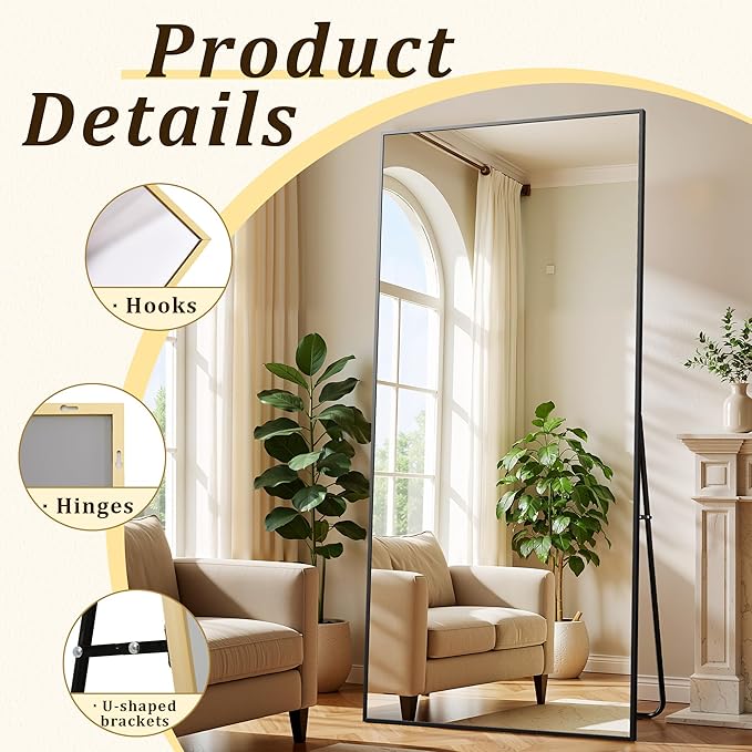 BEAUTYPEAK 86"x40" Rectangle Full Body Floor Mirrors, Full Length Mirror - Image 3