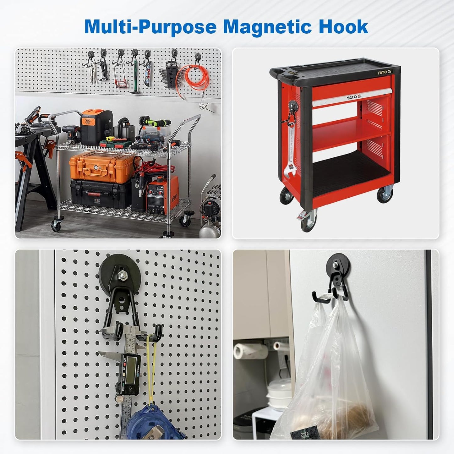 1 Pack Large Heavy-Duty Magnetic Garage Hooks - Strong Magnetic Tool and Utility Hooks with Anti-Scratch Rubber Coating - Ideal for Garage, Workshop, Tool Cart, and Outdoor Storage