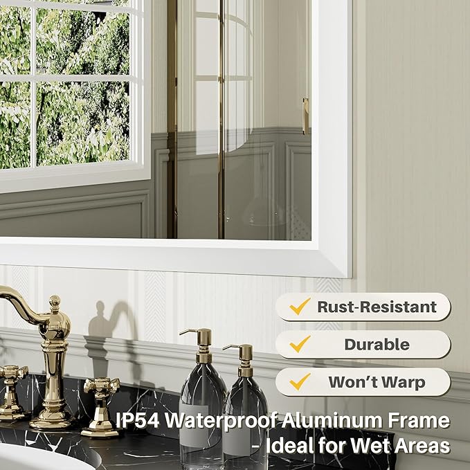55x36 Inch White Bathroom Mirror - Image 3
