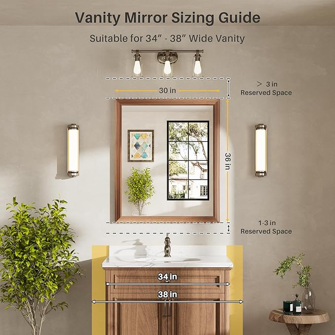 36x30 Inch Bathroom Mirror for Wall, Anti-Rust Walnut Wood Grain Metal Framed - Image 2