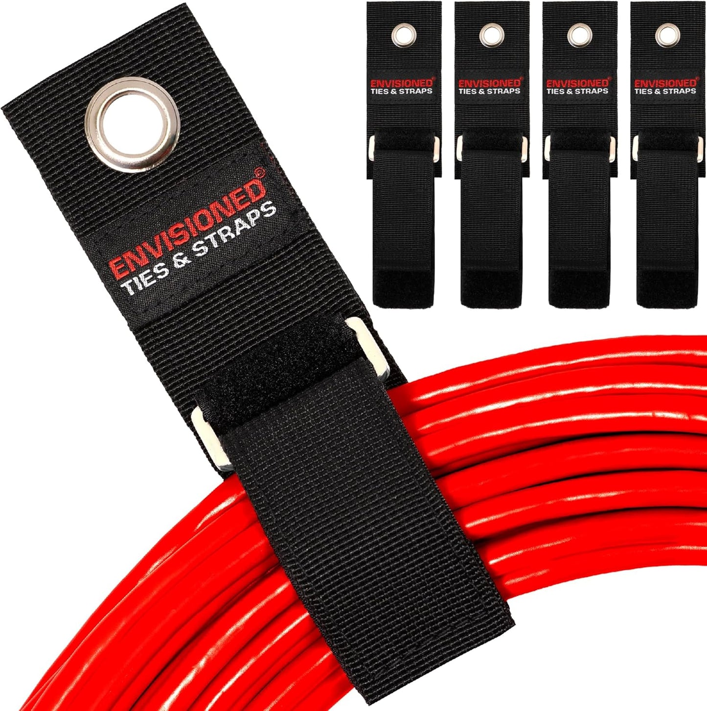 Heavy Duty Hanging Storage Cinch Straps with Metal Buckle (4 Pack, 1.5" x 12") - Electrical Extension Cord & Garden Hose Holder, Cable Management, Storage Organizer in Garage, Workshop - ENVISIONED