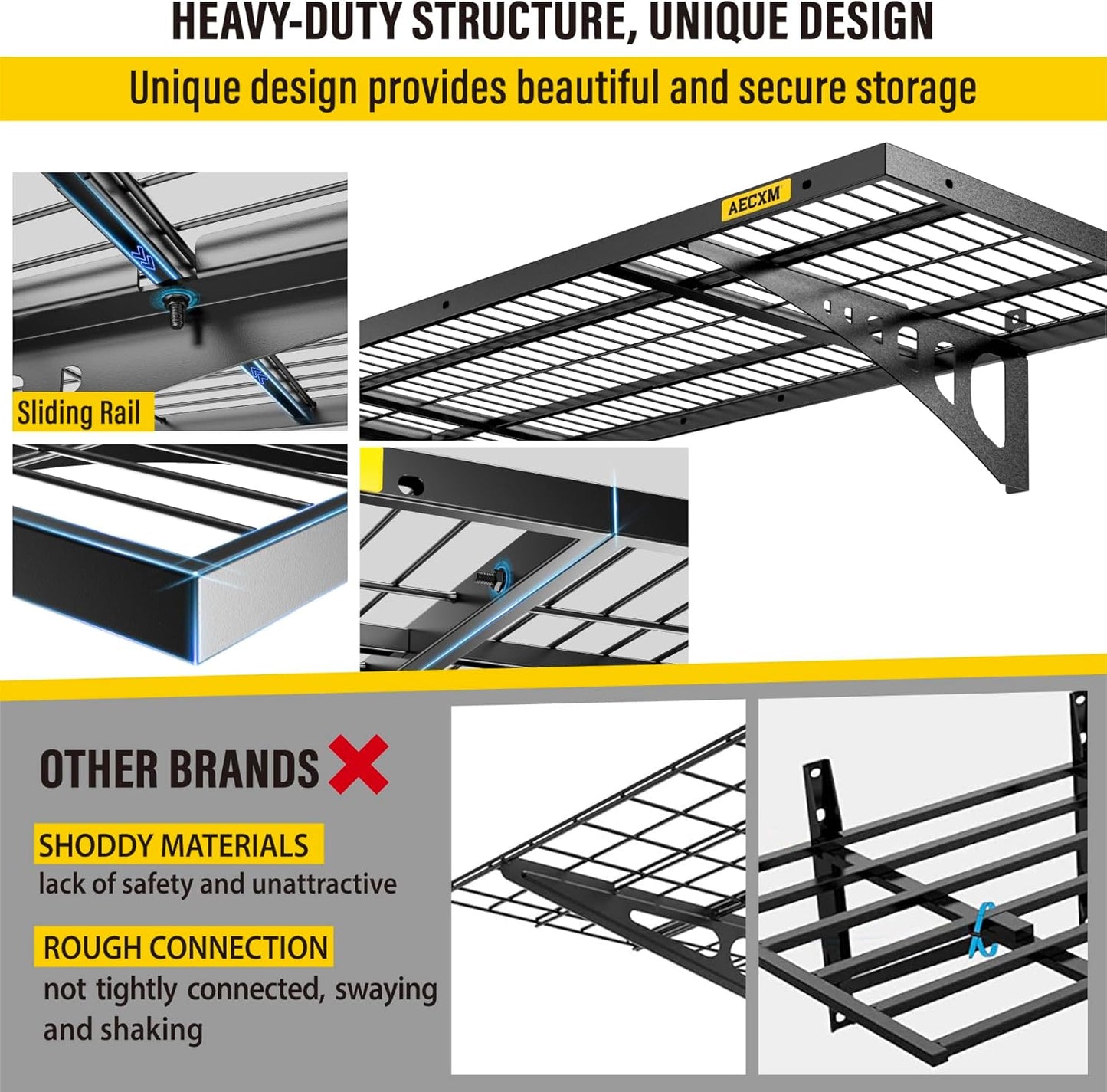 1.64x4ft 2Pack Wire Shelving Unit Heavy Duty Garage Storage Shelves Wall Mounted Black 560lbs Load Capacity（20-inch-by-48-inch）