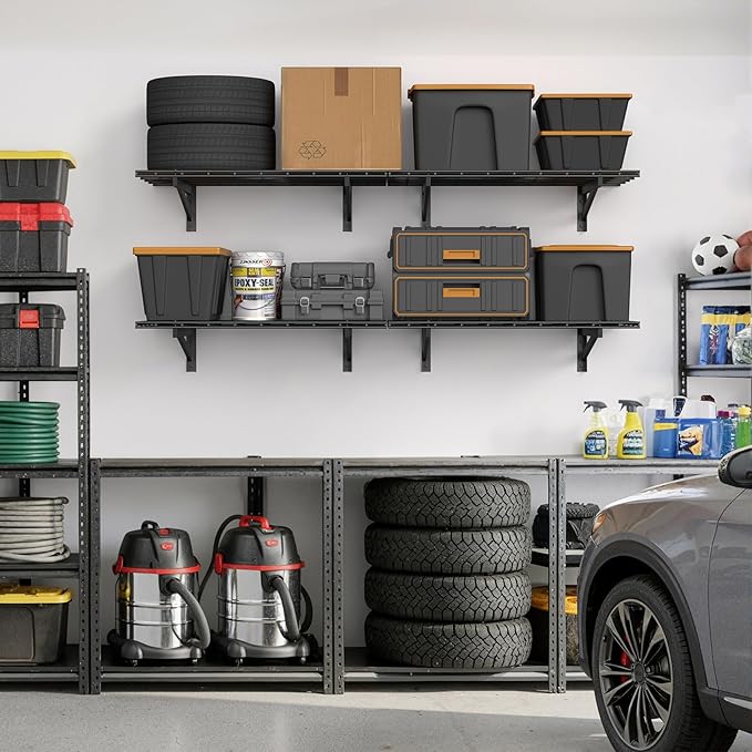 Jusgym 4 Pack Heavy Duty Garage Wall Shelving Set, Wall Mounted Garage Shelves - Image 7