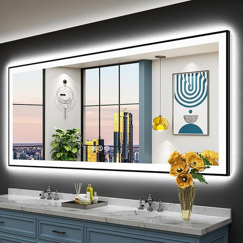 84x32 Black Framed LED Bathroom Mirror by Awandee
