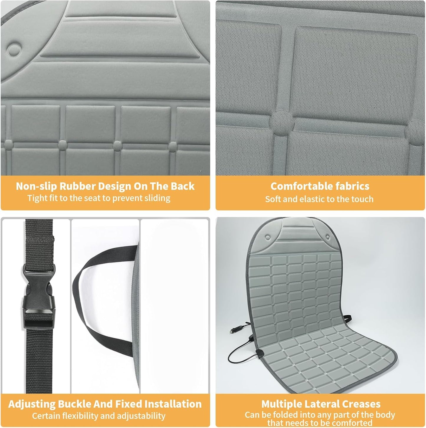 2 Pack Winter Seat Cushion - Portable Comfortable Fiber Seat Cover with Adjustable Buckle for Full Back and Seat (Gray)