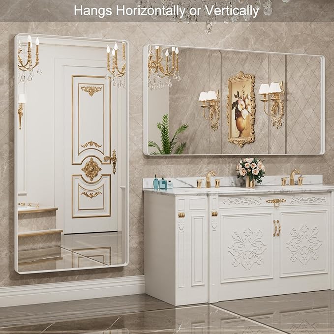LOAAO 72x32 Inch White Metal Framed Bathroom Mirror - Image 3