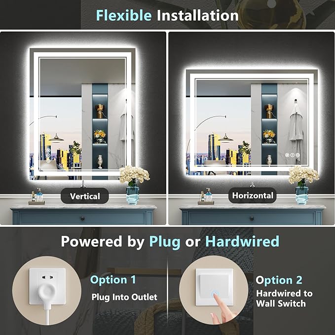 40x30 LED Bathroom Mirror with Lights, Backlit and Front Lit, Anti-Fog Lighted - Image 6