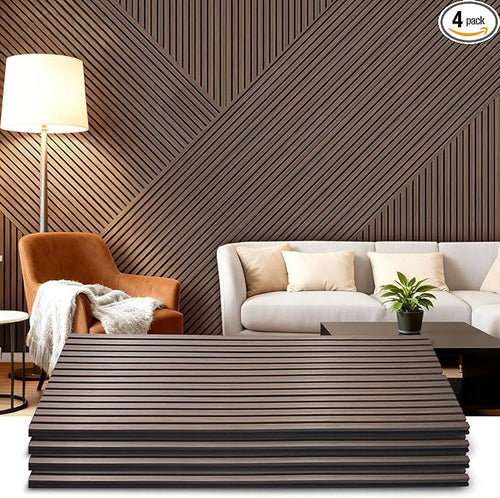 Acoustic Wood Wall Panels 4 Pack 47.6" x 23.6", Sound Proof Wooden Paneling by LARWORKS