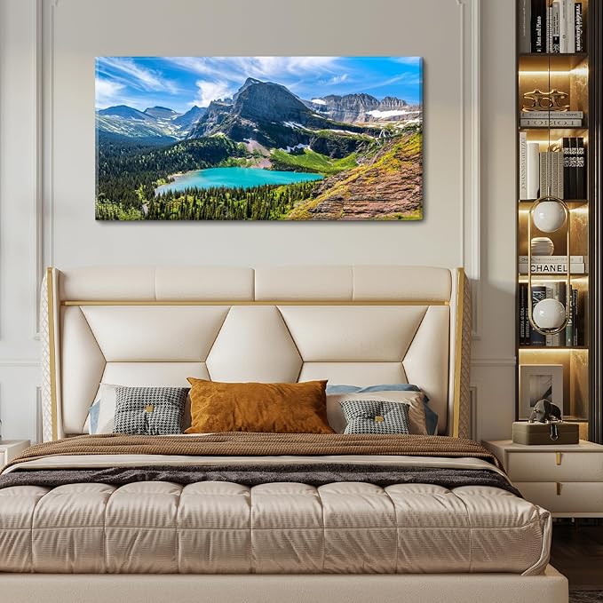 Mountain Canvas Wall Art Teal Saint Mary Lake Landscape Wall Decor Glacier - Image 4