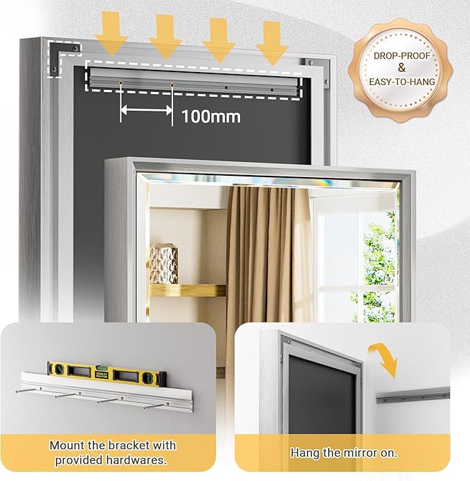 48x24 Beveled Silver Bathroom Vanity Mirror, Shatterproof Large Rectangle Metal - Image 5