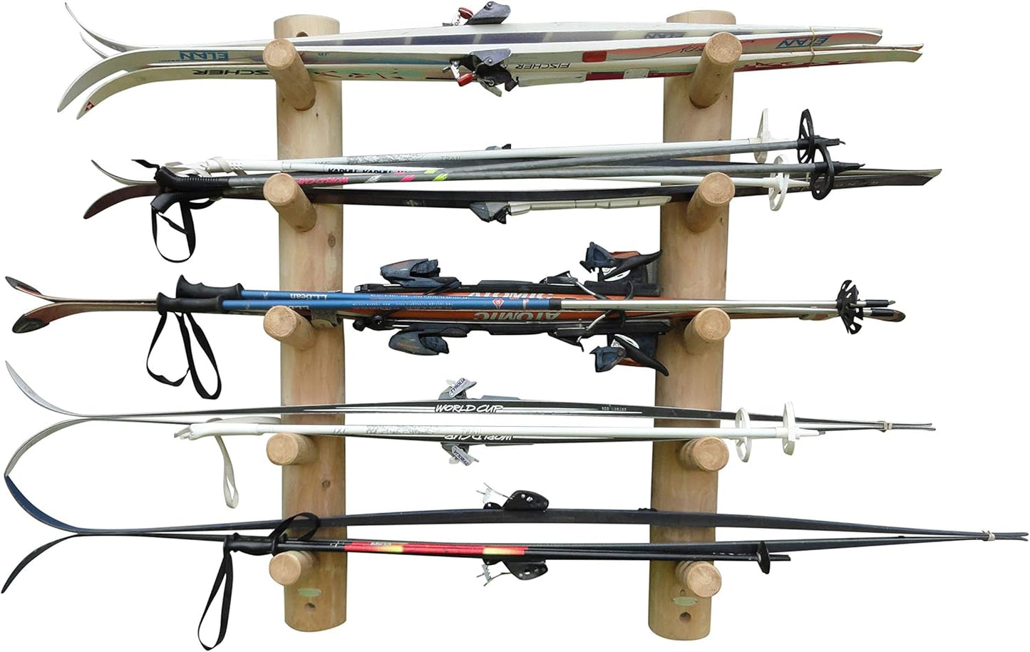 10-Place Wall-Mounted Ski Log Racks - Skis Wall Mount Garage Racks, Indoor & Outdoor Vertical Ski Holders for Walls, Hangers for Skis Indoor Storage Rack, Garage Hanging Rack - Natural