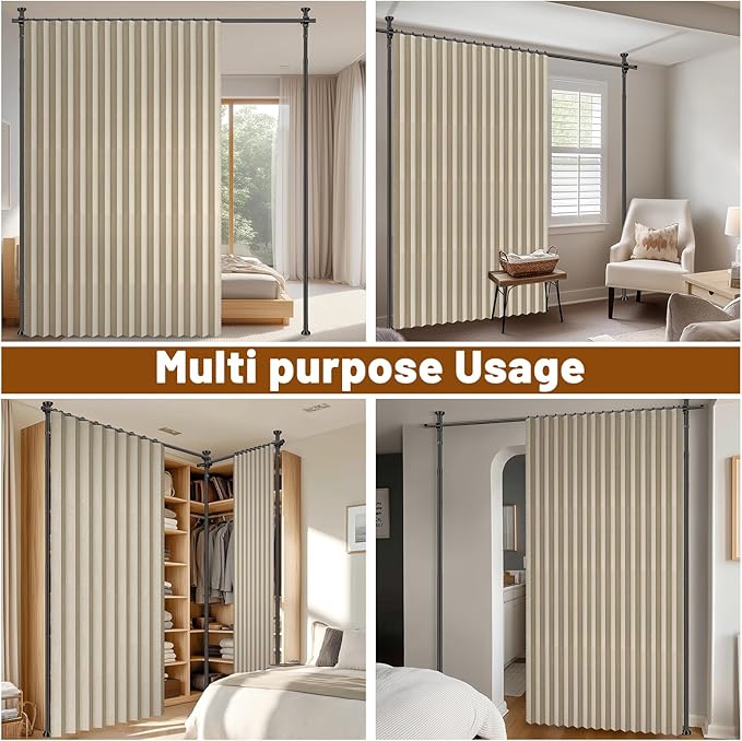 100% Blackout Room Divider Curtains Sets Beige W100 x L84 in, 2 Panels Curtain - Image 7