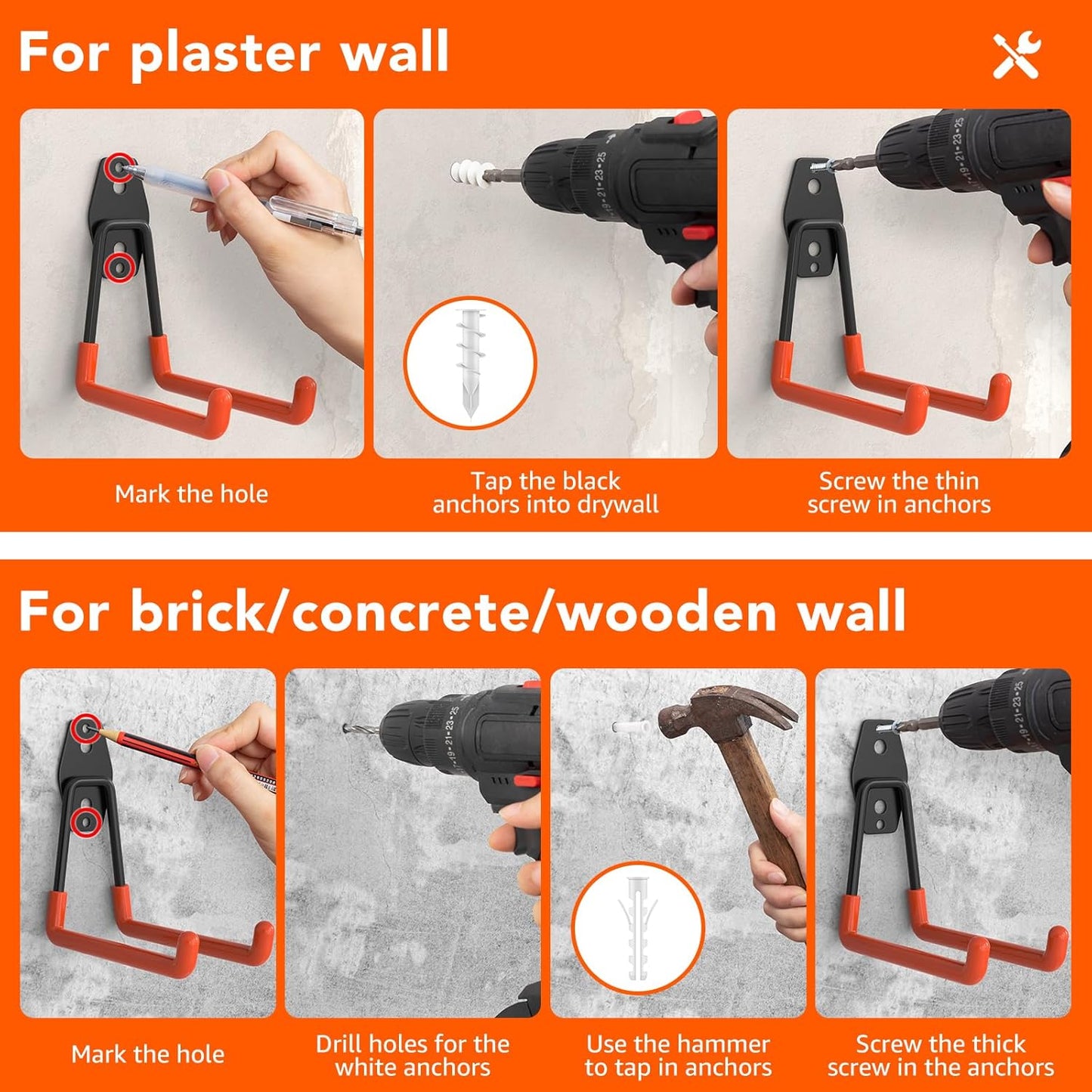 16 Pack Garage Hooks with Anti-Slip Coating Heavy Duty Wall Mount Hooks for Garage Storage and Hanging Hoses Bike Garden Tools Ropes etc