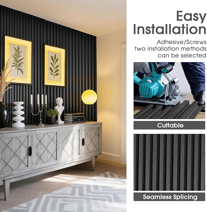 WPC Slat Wall Panels 8 Pack 96" x 8.2", Waterproof Fluted Wall Paneling - Image 4