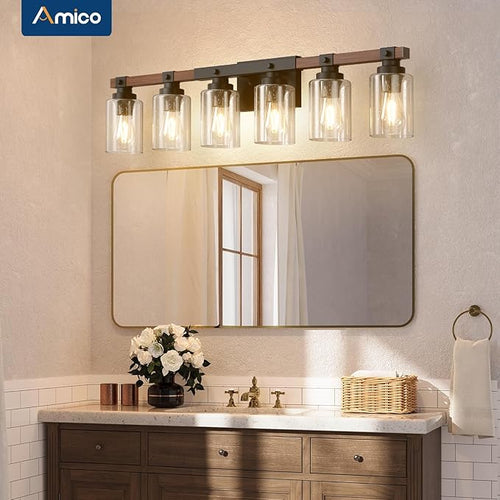 Amico Farmhouse Bathroom Vanity Light Fixtures, Rustic 6-Light Industrial - Image 2