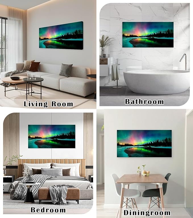 Cao Gen Decor Art S01998 Wall Art Aurora scenery Painting on Canvas Stretched - Image 2