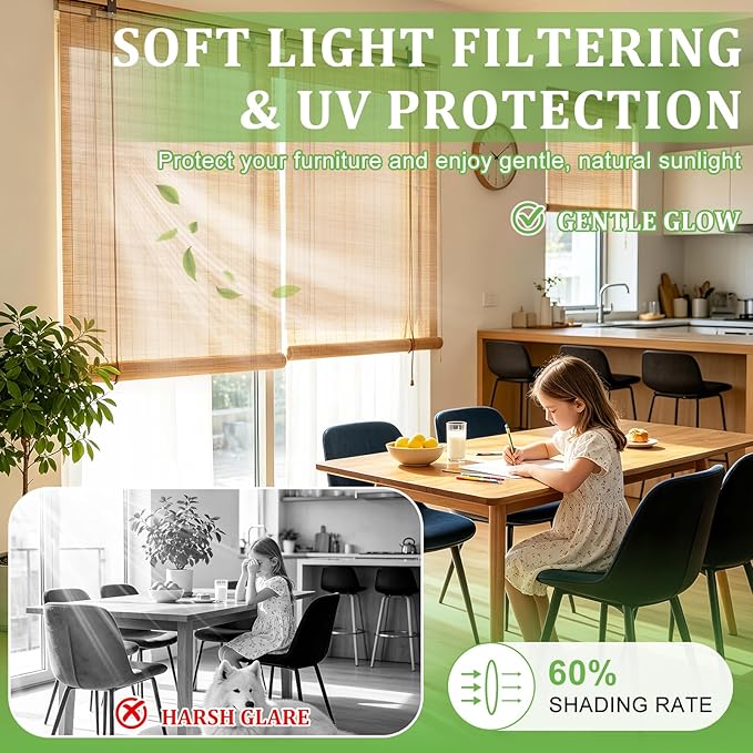 Bamboo Blinds 54x48 inch Bamboo Roman Shades - Image 4