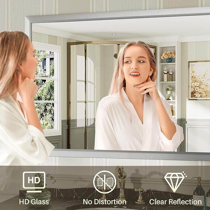 55x30 Inch Brushed Silver Bathroom Mirror - Image 4
