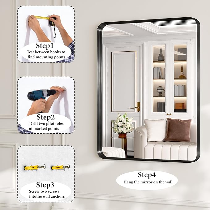 32x40 Inch Metal Black Framed Bathroom Mirror - Image 7