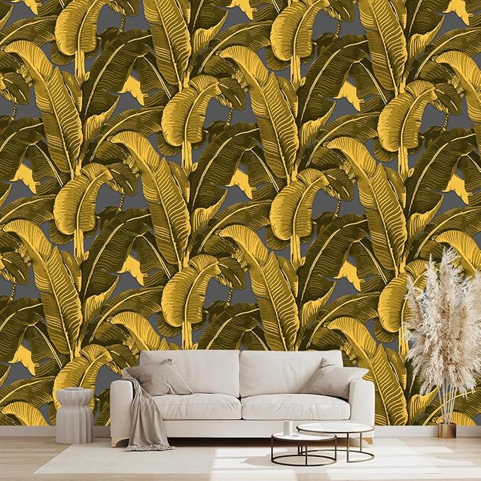 Vintage Gold Banana Leaf Bathroom wallpeper Living Room Bedroom Tropical Plant by WXHFM