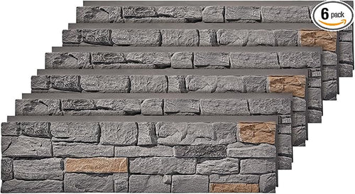 6-Pack Faux Stone Wall Panels PU Stone Veneer Siding, Mortarless 46.25x12.88 by Wallwell