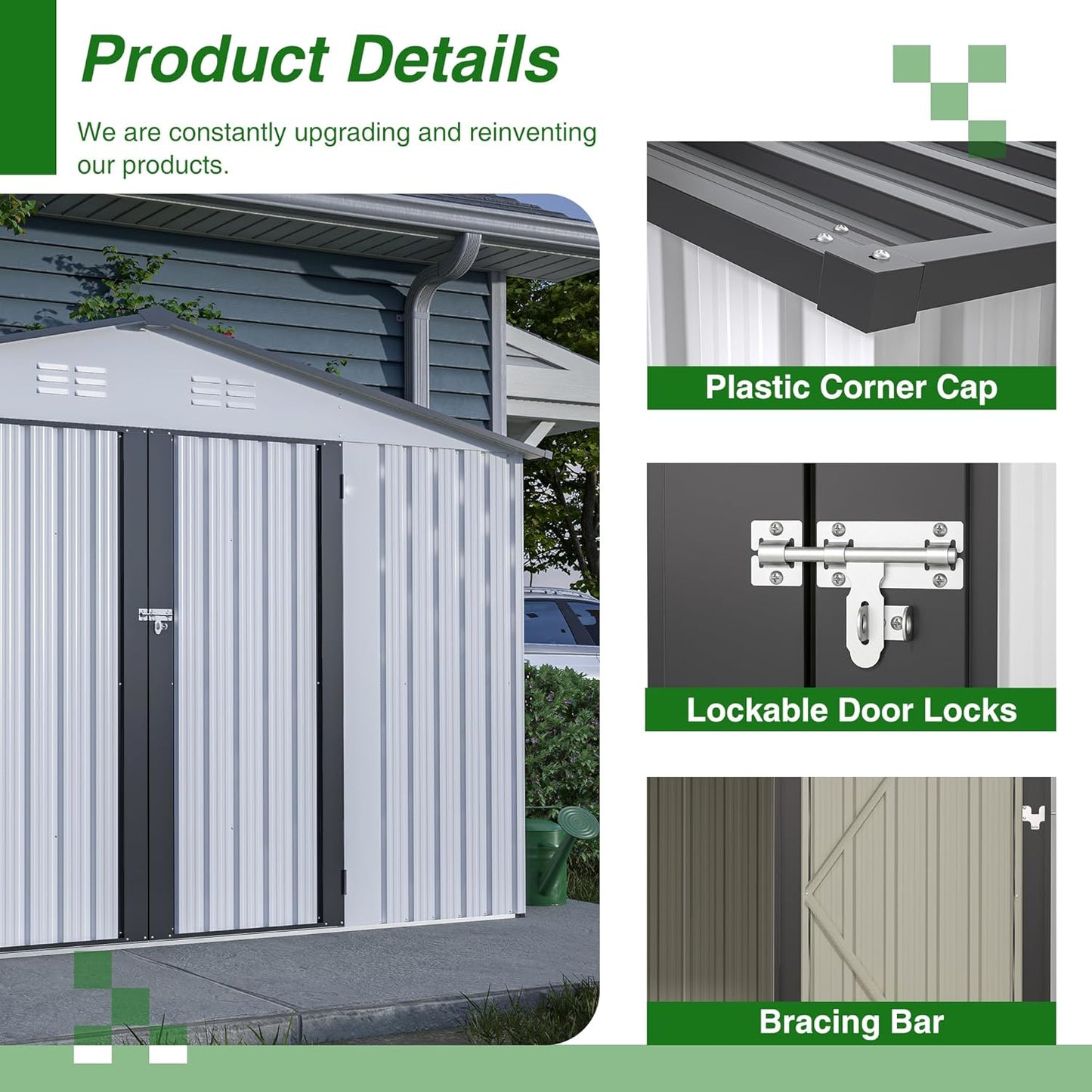 10X8 FT Outdoor Tool Storage Shed with Metal Foundation & Lockable Doors, All Weather Metal Sheds for Garden, Patio, Backyard, Lawn