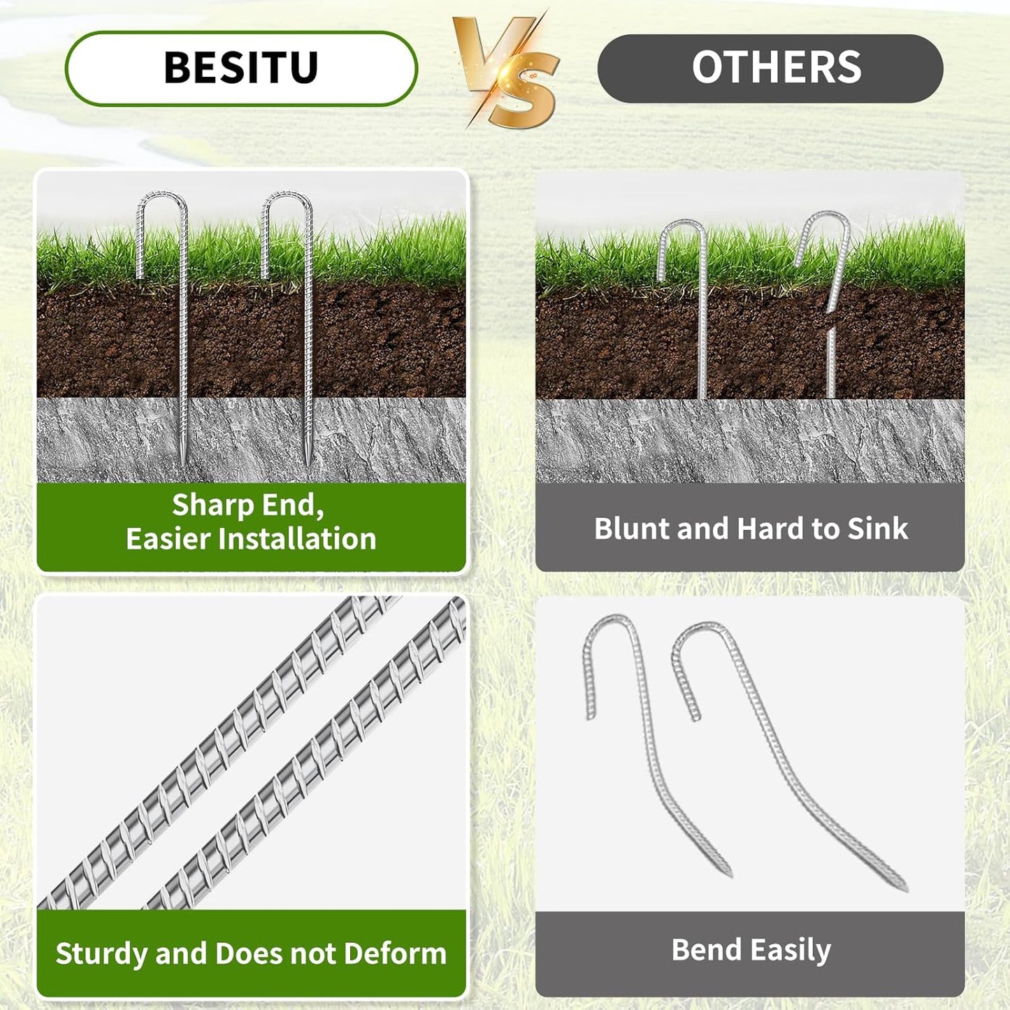 12 inch Stakes Heavy Duty 100-Pack J Hook Metal Fence Stake for Dogs Digging Tent and Outdoor Decorations Inflatables Rebar Metal Spikes for Ground