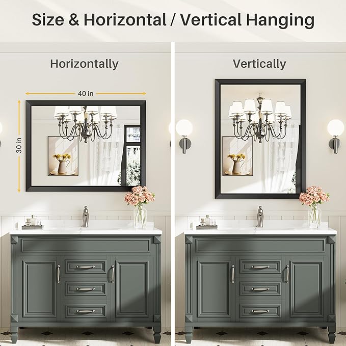 Briivue 40x30 Inch Black Bathroom Mirror - Image 6