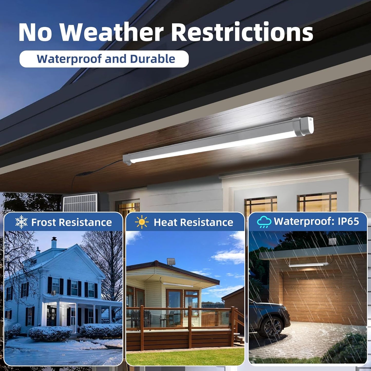 hykolity Solar Powered Shop Light with Motion Sensor, 3FT 17W (100-Watt Equivalent),Integrated LED IP65 Waterproof Outdoor Motion Sensor Shop Light for Garage, Barn, House - 2 Pack