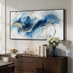 Extra Large Framed Navy Blue Abstract Canvas Wall Art - Image 2