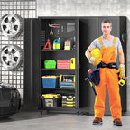 Garage Storage Cabinet with Wheels, Metal Storage Cabinet with 2 Doors and - Image 9